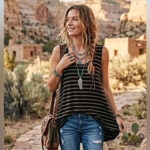 We The Free Black and Tan Striped Tank Top